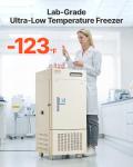 VEVOR Ultra Low Temperature Freezer, 28 L, −40℉ to −123℉ Adjustable Temp Range, with Rollers and Digital Display, 304 Stainless Steel Liner, Low Temperature Lab Freezer for Laboratory Samples Storage