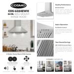 COSMO COS-6324EWH 24 in. Nebula Collection 220 CFM Ducted Wall Mount Range Hood, Button Controls, LED Lights, Stainless Steel