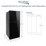 RecPro Everchill 10.7 Cu Ft 12V RV Refrigerator with Freezer | Black Finish | Dual Swing Glass Doors | Independent Temp Controls | Frost Free | Vibration Protection