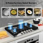 ThermoMate Heavy 30 Inch Gas Cooktop with 5 Italy Sabaf Power Burners, Built In Stove Top of 304 Stainless Steel, Gas Hob NG/LPG Convertible, Thermocouple Protection CSA Certified