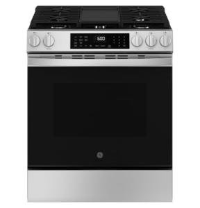 GE GGS600AVFS 30 inch Slide-In Gas Convection Range with Steam Cleaning and EasyWash Tray, Stainless Steel