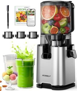 ECOSELF Juicer Machines with 3 Filters (For Juice/Sorbet/Nut Milk), Slow Masticating Juicer With 6.0" Wide Mouth Hopper for Vegetables & Fruits, Self Feeding, Juicer for Family Party, With Brush