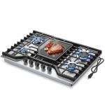 SNDOAS 30 Inch Gas Cooktop, 5 SABAF Burners 47400 BTU Built-in Gas Stove Top with 22000 BTU Triple Ring Wok Burner, Cast Iron Griddle, Stainless Steel Top, NG/LPG Convertible, Knob Control