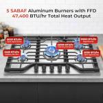SNDOAS 30 Inch Gas Cooktop, 5 SABAF Burners 47400 BTU Built-in Gas Stove Top with 22000 BTU Triple Ring Wok Burner, Cast Iron Griddle, Stainless Steel Top, NG/LPG Convertible, Knob Control