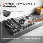 SNDOAS 30 Inch Gas Cooktop, 5 SABAF Burners 47400 BTU Built-in Gas Stove Top with 22000 BTU Triple Ring Wok Burner, Cast Iron Griddle, Stainless Steel Top, NG/LPG Convertible, Knob Control