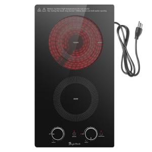 2 Burner Electric Cooktop 110v, Plug in Electric Burner, Countertop & Built-in Stove Top Burner with Knob Control, 9 Power Levels, Multiple Safety Protection, 1800W