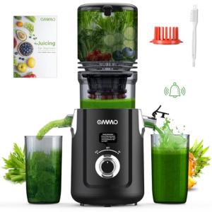 OMMO Cold Press Juicer Machines : 5.1" Wide Feed Chute Slow Masticating Juicer for Whole Fruits & Vegetables, Easy to Clean, High Juice Yield, BPA Free, Black
