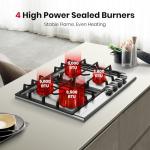 GASLAND 24 Inch Gas Cooktop with Griddle, 4 Sealed Burners Stovetop, LPG/NG Convertible Dual Fuel Natural Gas Hob, Heavy Duty Cast Iron Grates, Electronic Ignition, Zinc Alloy Knobs, Stainless Steel