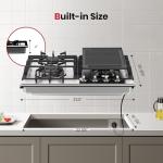 GASLAND 24 Inch Gas Cooktop with Griddle, 4 Sealed Burners Stovetop, LPG/NG Convertible Dual Fuel Natural Gas Hob, Heavy Duty Cast Iron Grates, Electronic Ignition, Zinc Alloy Knobs, Stainless Steel