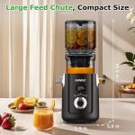 OMMO Cold Press Juicer Machines : 5.1" Wide Feed Chute Slow Masticating Juicer for Whole Fruits & Vegetables, Easy to Clean, High Juice Yield, BPA Free, Black