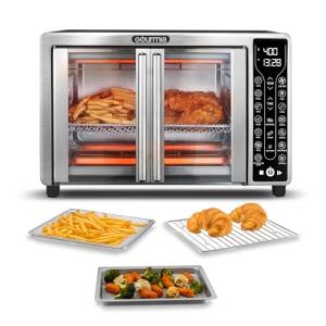 Gourmia Toaster Oven Air Fryer Combo 17 cooking presets 1700W french door digital air fryer oven 24L capacity accessories, convection rack, baking pan tray recipe book GTF7655,Large,Stainless Steel