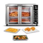 Gourmia Toaster Oven Air Fryer Combo 17 cooking presets 1700W french door digital air fryer oven 24L capacity accessories, convection rack, baking pan tray recipe book GTF7655,Large,Stainless Steel