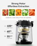 Cold Press Juicer, EUHOMY 5.5" Extra Large Feed Chute Slow Masticating Juicer, 250W Juicer Machines, 99.6% High Juice Yield, Easy to clean, Reverse Function, for Whole Vegetables & Fruits. Black