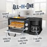 Nostalgia 3-in-1 Retro Breakfast Station - Includes 5 Cup Coffee Maker, Non-Stick Ceramic Griddle, and 4-Slice Toaster Oven - Built-In Timer, Reusable Coffee Filter, Space-Saving Design - Black