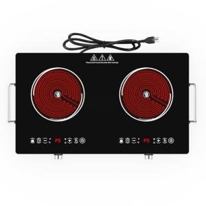 Nafewin 2 Burner Electric Cooktop 110V, 4000W Portable Electric Stove Infrared Hot Plate, 24 inch Countertop Burners with Handle, 3-Hours Timing Setting & Kid Safety Lock, Compatible for All Cookwares