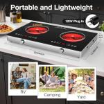 Nafewin 2 Burner Electric Cooktop 110V, 4000W Portable Electric Stove Infrared Hot Plate, 24 inch Countertop Burners with Handle, 3-Hours Timing Setting & Kid Safety Lock, Compatible for All Cookwares