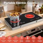 Nafewin 2 Burner Electric Cooktop 110V, 4000W Portable Electric Stove Infrared Hot Plate, 24 inch Countertop Burners with Handle, 3-Hours Timing Setting & Kid Safety Lock, Compatible for All Cookwares