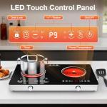 Nafewin 2 Burner Electric Cooktop 110V, 4000W Portable Electric Stove Infrared Hot Plate, 24 inch Countertop Burners with Handle, 3-Hours Timing Setting & Kid Safety Lock, Compatible for All Cookwares