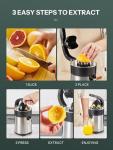 Professional Brushed Stainless Steel Electric Citrus Juicer, 2 Interchangeable Cones for Orange, Lemon & Grapefruit, Easy Clean, Durable Design & Effortless Operation