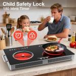 Nafewin 2 Burner Electric Cooktop 110V, 4000W Portable Electric Stove Infrared Hot Plate, 24 inch Countertop Burners with Handle, 3-Hours Timing Setting & Kid Safety Lock, Compatible for All Cookwares