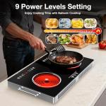 Nafewin 2 Burner Electric Cooktop 110V, 4000W Portable Electric Stove Infrared Hot Plate, 24 inch Countertop Burners with Handle, 3-Hours Timing Setting & Kid Safety Lock, Compatible for All Cookwares