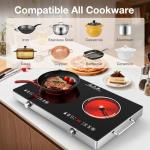 Nafewin 2 Burner Electric Cooktop 110V, 4000W Portable Electric Stove Infrared Hot Plate, 24 inch Countertop Burners with Handle, 3-Hours Timing Setting & Kid Safety Lock, Compatible for All Cookwares