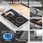 Nafewin 2 Burner Electric Cooktop 110V, 4000W Portable Electric Stove Infrared Hot Plate, 24 inch Countertop Burners with Handle, 3-Hours Timing Setting & Kid Safety Lock, Compatible for All Cookwares