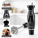 OVENTE Immersion Hand Blender Set, 300W Corded Electric Handheld Stick Mixer, 2 Mixing Speeds with Stainless Steel Blades, Egg Whisk, Beaker & BPA-Free Food Chopper, Black HS565B
