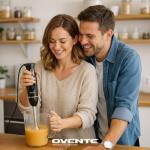 OVENTE Immersion Hand Blender Set, 300W Corded Electric Handheld Stick Mixer, 2 Mixing Speeds with Stainless Steel Blades, Egg Whisk, Beaker & BPA-Free Food Chopper, Black HS565B