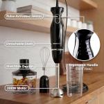 OVENTE Immersion Hand Blender Set, 300W Corded Electric Handheld Stick Mixer, 2 Mixing Speeds with Stainless Steel Blades, Egg Whisk, Beaker & BPA-Free Food Chopper, Black HS565B