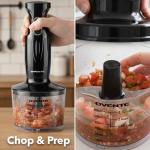 OVENTE Immersion Hand Blender Set, 300W Corded Electric Handheld Stick Mixer, 2 Mixing Speeds with Stainless Steel Blades, Egg Whisk, Beaker & BPA-Free Food Chopper, Black HS565B