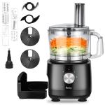 Davivy 7-Cup Food Processor with Built-in Storage Drawer | 600W Motor, 9-Blade Set for Wavy Slicing, French Fries, Dough Kneading | 3-Speed Compact Chopper for Home Kitchen Meal Prep, Black
