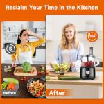 Davivy 7-Cup Food Processor with Built-in Storage Drawer | 600W Motor, 9-Blade Set for Wavy Slicing, French Fries, Dough Kneading | 3-Speed Compact Chopper for Home Kitchen Meal Prep, Black