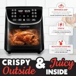 Gourmia Air Fryer - 7 Qt Large Capacity, FryForce 360º, Digital Display with 12 Presets, Roast, Bake, Broil, Dehydrate, Dishwasher Safe Accessories, Black