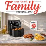 Gourmia Air Fryer - 7 Qt Large Capacity, FryForce 360º, Digital Display with 12 Presets, Roast, Bake, Broil, Dehydrate, Dishwasher Safe Accessories, Black