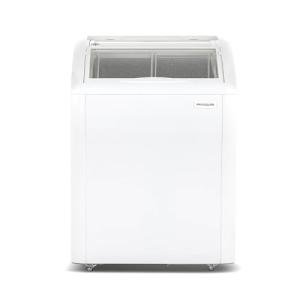 Frigidaire Commercial Chest Freezer for Ice Cream and Frozen Foods, Store Displayer, Glass Top Storage Case, 4 Cu. Ft. Bin, Rolling Caster Wheels, Adjustable Temperature, Energy Efficient Cooling