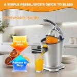 NEWBULIG Electric Citrus Juicer, Automatic Orange Juicer Squeezer with Soft-Grip Handle, Orange Juice Extractor Machines for Lemon Lime Grapefruit, Auto Shut-Off & Dishwasher Safe Parts, Silver