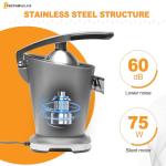 NEWBULIG Electric Citrus Juicer, Automatic Orange Juicer Squeezer with Soft-Grip Handle, Orange Juice Extractor Machines for Lemon Lime Grapefruit, Auto Shut-Off & Dishwasher Safe Parts, Silver