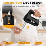 Lord Eagle 5-Speed Hand Mixer Electric With 4 Stainless Steel Mixing Bowls Set, 300W Lightweight Kitchen Handheld Mixer with Measuring Cups & Spoons, Baking Supplies for Cake, Black