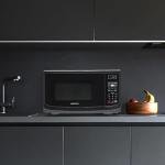 Farberware Countertop Microwave 900 Watts, 0.9 Cu. Ft. - Microwave Oven With LED Lighting and Child Lock - Perfect for Apartments and Dorms - Easy Clean Grey Interior, Retro Black