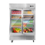 JINSONG Commercial Beverage Fridge Display Refrigerator, 54" Wide, Glass Door Refrigerator, Stainless Steel Beverage Cooler with LED Lighting & 8 Shelves for Restaurant, Office, Shop, Bar, 49 Cu.ft