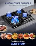 SENGMATE 24 Inch Gas Cooktop, 4 Burner Gas Stove Top, Built-In or Countertop Design, Black Tempered Glass, NG/LPG Convertible, Flame Failure Protection, Ideal for Home Kitchens, RVs & Compact Spaces