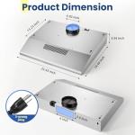 Zomagas 24 inch Range Hood Under Cabinet, Stainless Steel Range Hood 280CFM, Slim Kitchen Stove Hood w/Push Button, Ducted/Ductless Convertible, 3 Speeds Exhaust Fan, LED Light and Carbon Filter