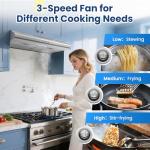 Zomagas 24 inch Range Hood Under Cabinet, Stainless Steel Range Hood 280CFM, Slim Kitchen Stove Hood w/Push Button, Ducted/Ductless Convertible, 3 Speeds Exhaust Fan, LED Light and Carbon Filter