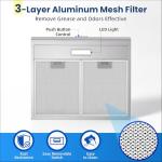 Zomagas 24 inch Range Hood Under Cabinet, Stainless Steel Range Hood 280CFM, Slim Kitchen Stove Hood w/Push Button, Ducted/Ductless Convertible, 3 Speeds Exhaust Fan, LED Light and Carbon Filter