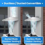 Zomagas 24 inch Range Hood Under Cabinet, Stainless Steel Range Hood 280CFM, Slim Kitchen Stove Hood w/Push Button, Ducted/Ductless Convertible, 3 Speeds Exhaust Fan, LED Light and Carbon Filter