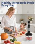 LINKChef 7-in-1 Immersion Blender, 800W Hand Blender with 20 Speeds and Turbo, Scratch-Resistant Guard, 2 Titanium Blades, Whisk, Milk Frother, Food Chopper, Beaker for Soup, Smoothies, Baby Food