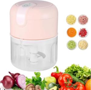 Mini Food Processor 3 Blades Electric 250ml Usb (Pink)