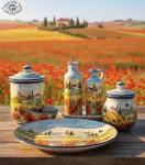 CERAMICHE D'ARTE PARRINI- Italian Ceramic Biscuit Cookies Jar Hand Painted Decorated Poppies Landscape Made in ITALY Tuscan Art Pottery