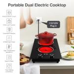 GIHETKUT Electric Cooktop,110V 2100W Electric Stove Top with Knob Control, 10 Power Levels, Kids Lock & Timer, Hot Surface Indicator, Overheat Protection,Built-in Radiant Double induction cooktop